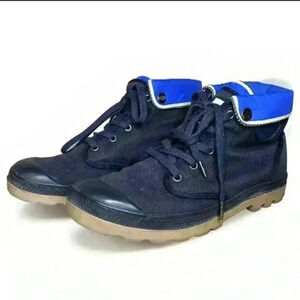 PALLADIUM Baggy Canvas Lace Up Fold Down Button Combat Boots Women’s 10 Blue